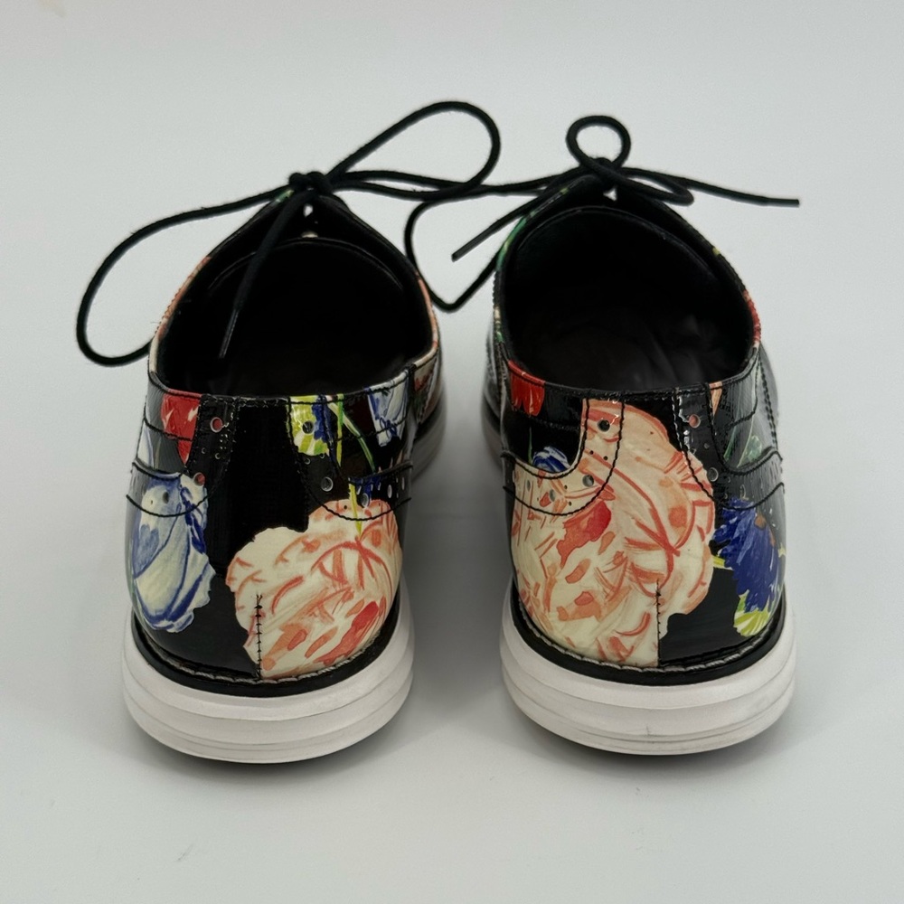 Cole Haan Grand.OS Wingtip Oxford Floral Patent Leather Lace-Up Brogue Shoes - Picture 6 of 16